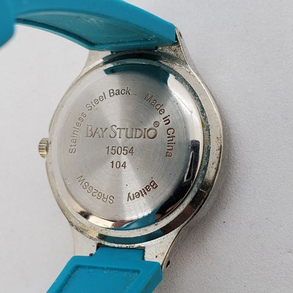 Bay Studio Women's‎ Watch 30MM White Dial Crystal Bezel Teal Bands New Battery